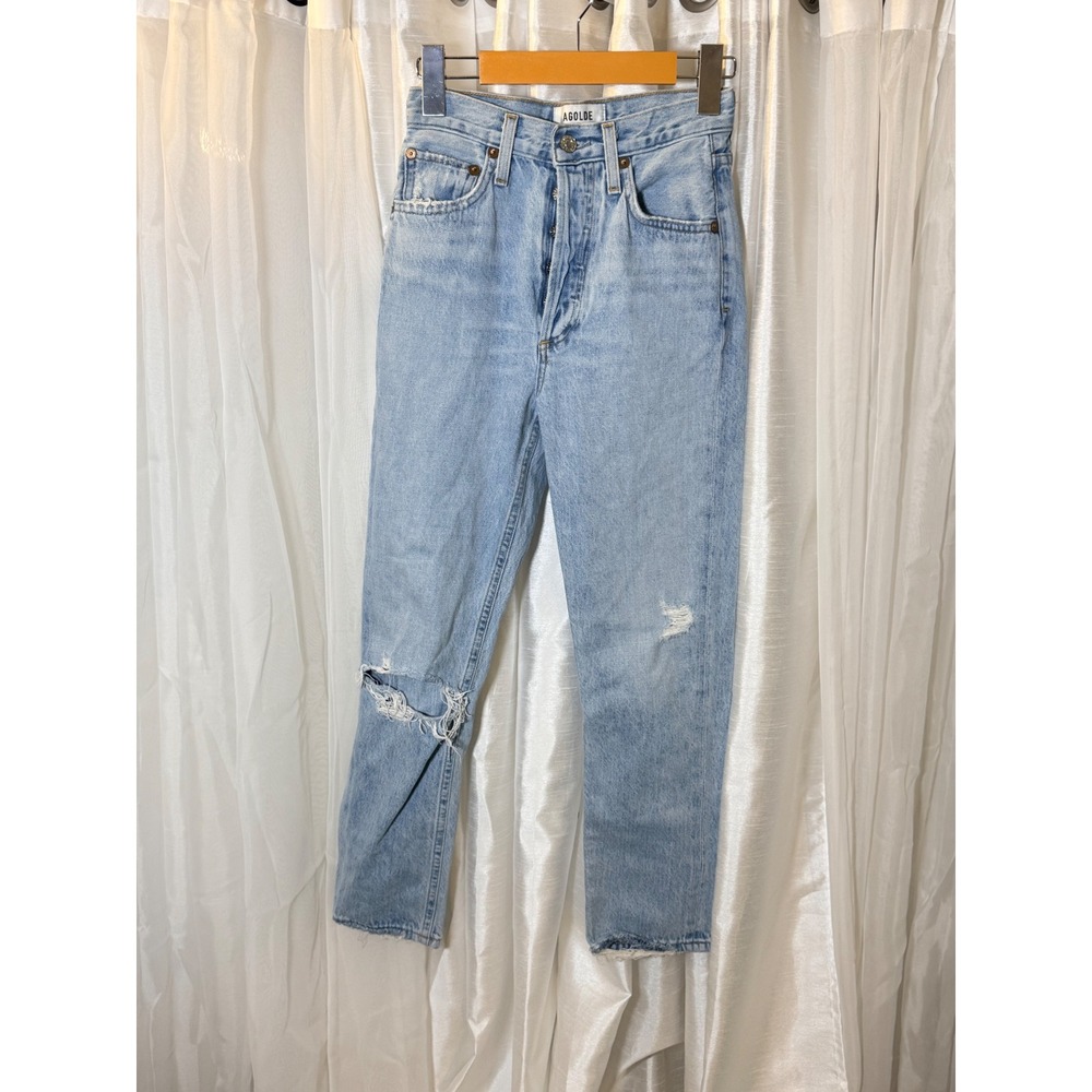 AGOLDE Riley Jeans Women 22 Light Wash Distressed High Rise Straight Leg Denim
